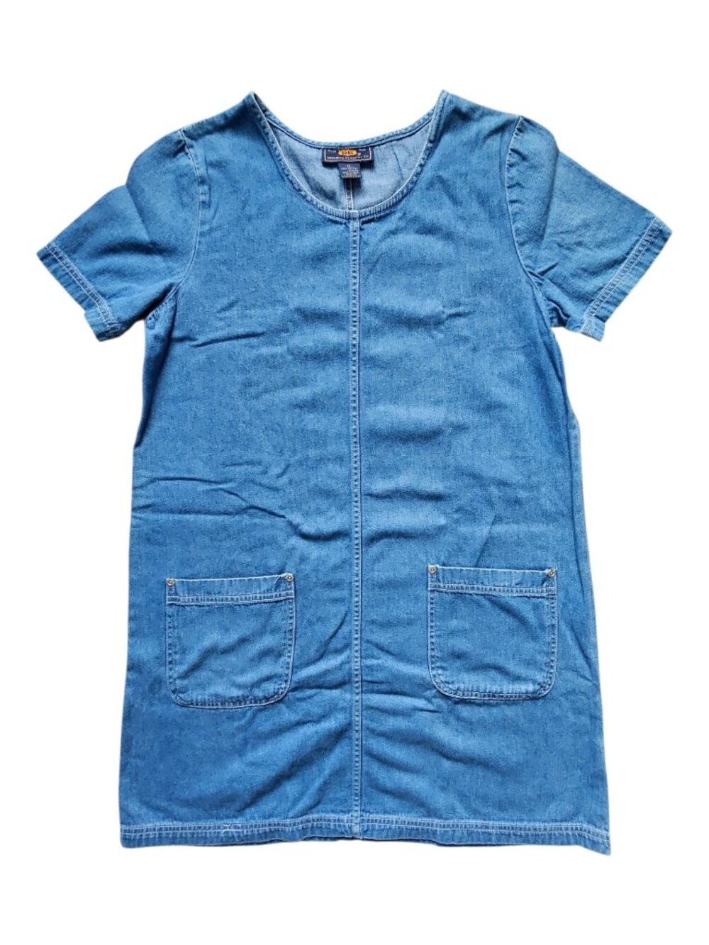 VTG Y2K Route 66 blue denim pullover shirt dress